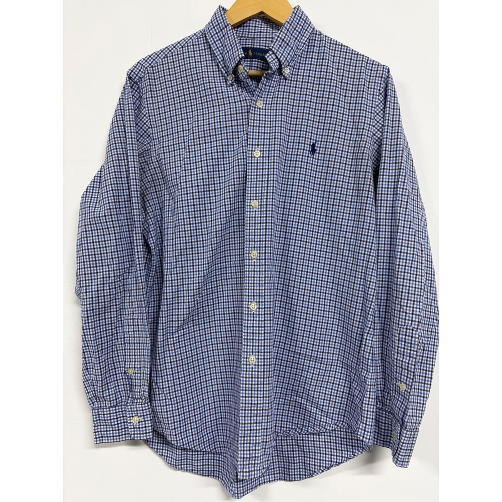 Ralph Lauren Mens Blue White Gingham Cotton Button Down Shirt M Long Sleeve